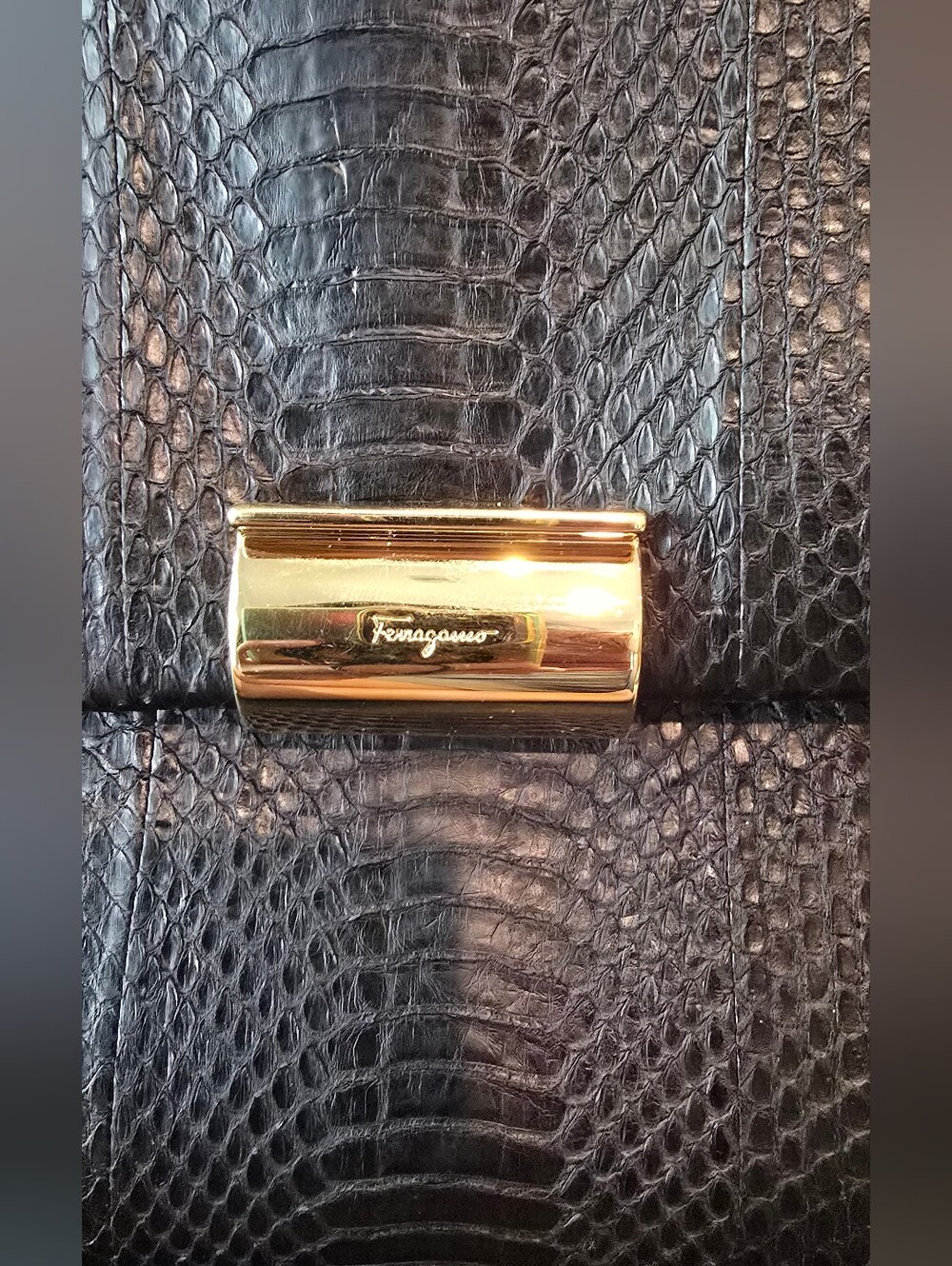 🌟 Salvatore Ferragamo Black Python Leather Bag, New and Authentic - Picture 8 of 16